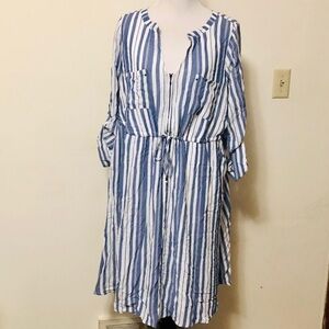 Torrid Blue and White Striped Midi Dress with Waist Tie